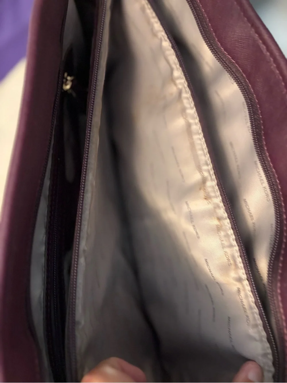 Michael Kors Deep Plum Leather Chain-Accent Tote